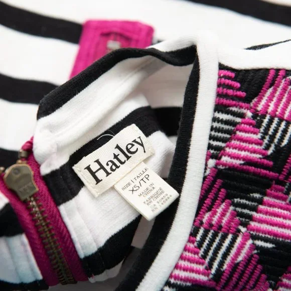 Hatley Sarah Dress Mini Fit + Flare Embroidered Stretch Black White Pink Size XS - Picture 3 of 7